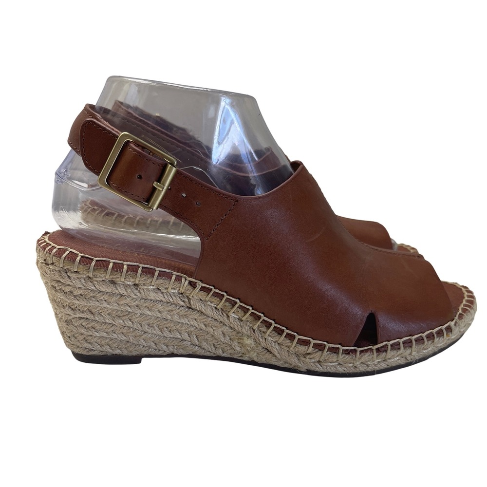 Clarks Artisan Wedge Sandals 7 Pertina Meera Tan Leather Espadrille Peep Toe‎